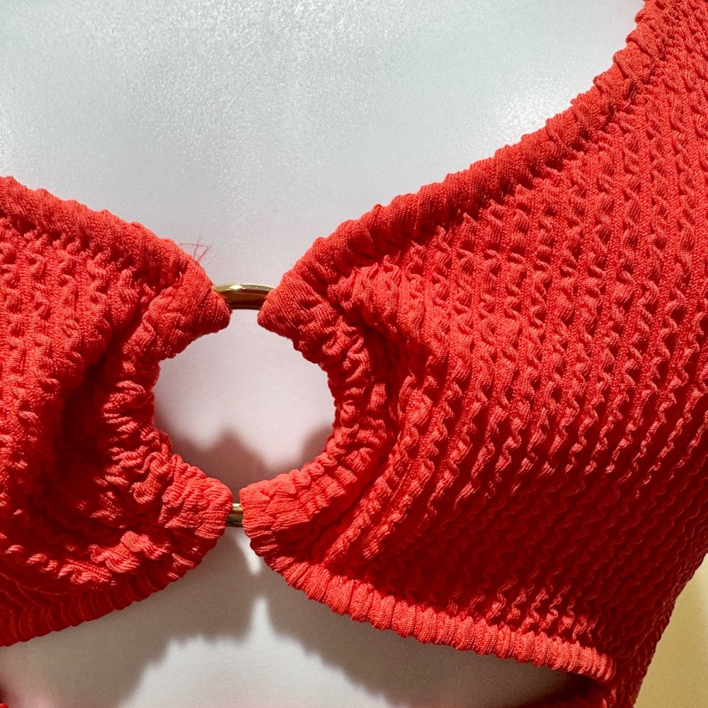 Aerie Textured One Piece Swimsuit Coral Orange Cutout Ring UPF 50 NWT M Long - Picture 4 of 14